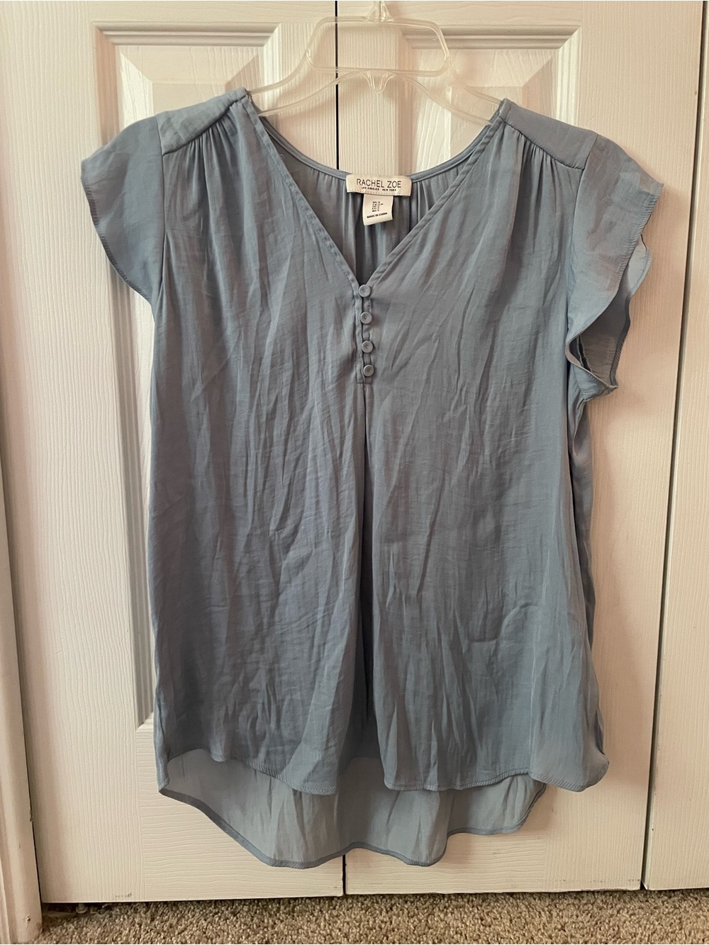 Rachel Zoe Dusty Blue Cap Sleeve V-Neck Blouse